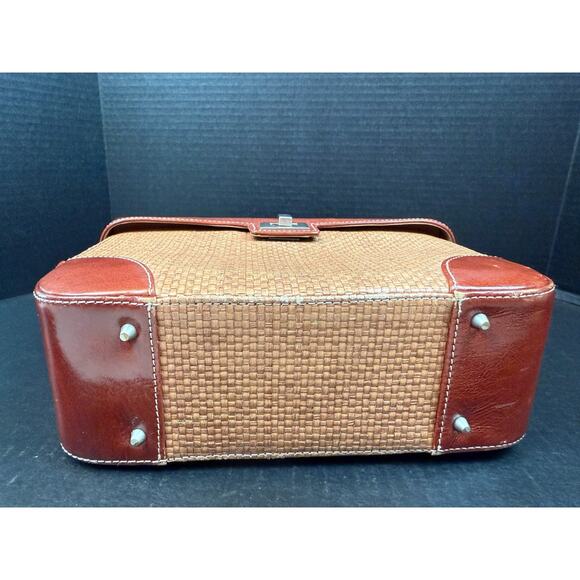 Kenneth Cole Leather and Straw Basket Top Handle Handbag Purse - Picture 6 of 16